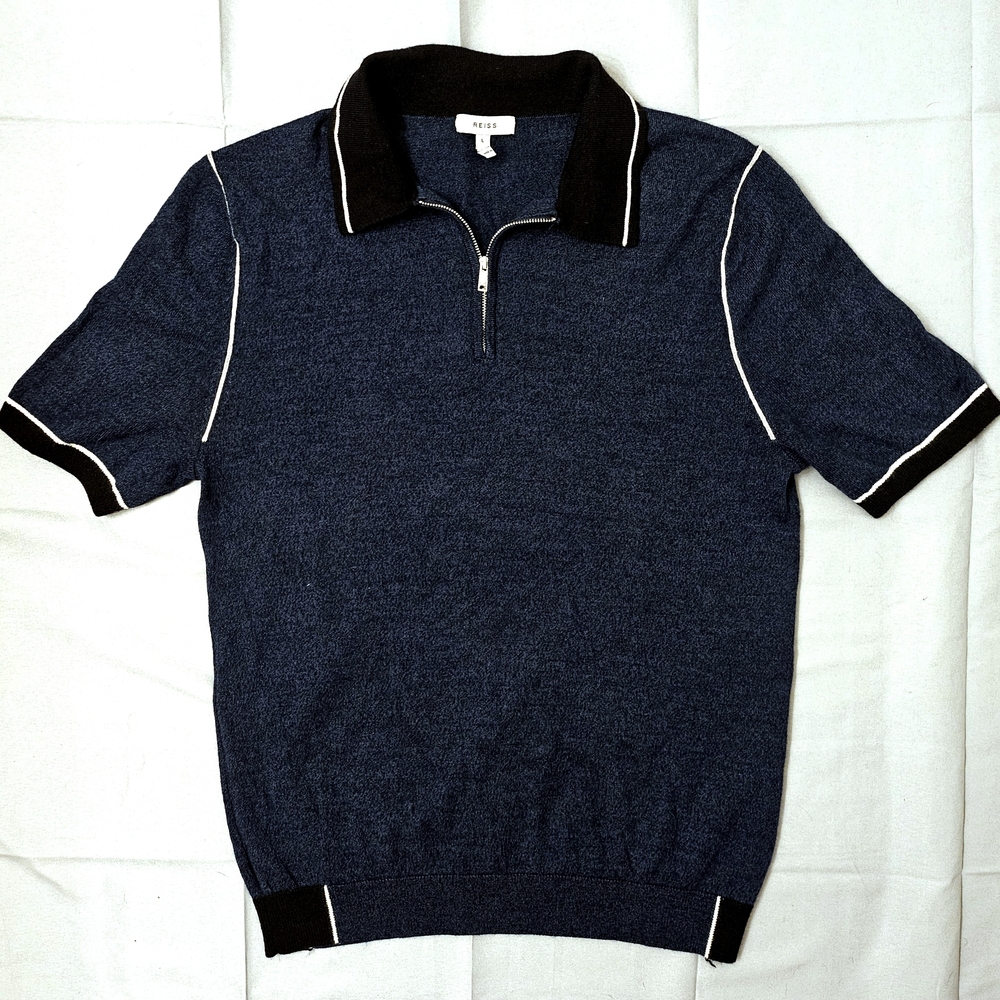 Reiss Navy Blue Quarter Zip Short Collared Polo Shirt Women's Size L